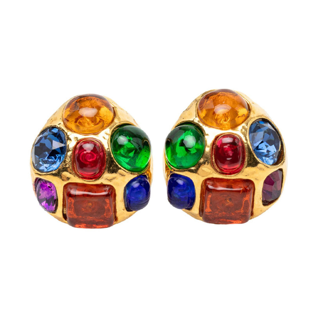 Chanel Vintage Earrings, Gold Multicolor Plated Stones, Women's CHANEL